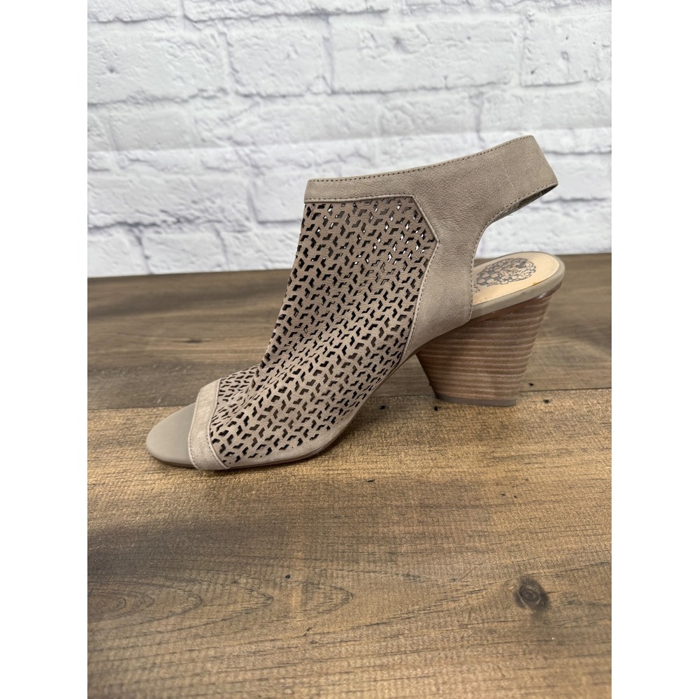 Vince Camuto Womens Dastana Tan Leather Laser Cut Ankle Strap Heeled Booties 11 - Picture 9 of 11